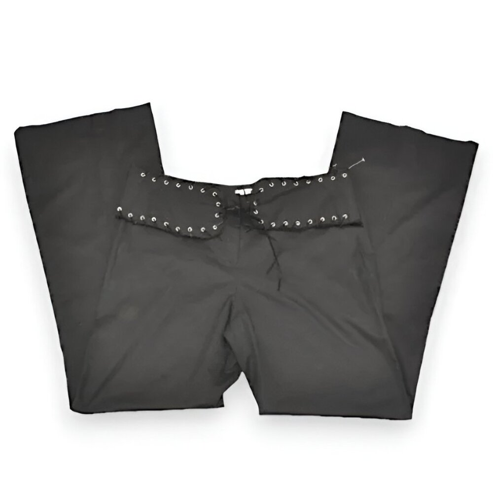 L'Equipe Vintage Disco Biker Low Lace Up Structured Black Bootcut Pants 46 10 12